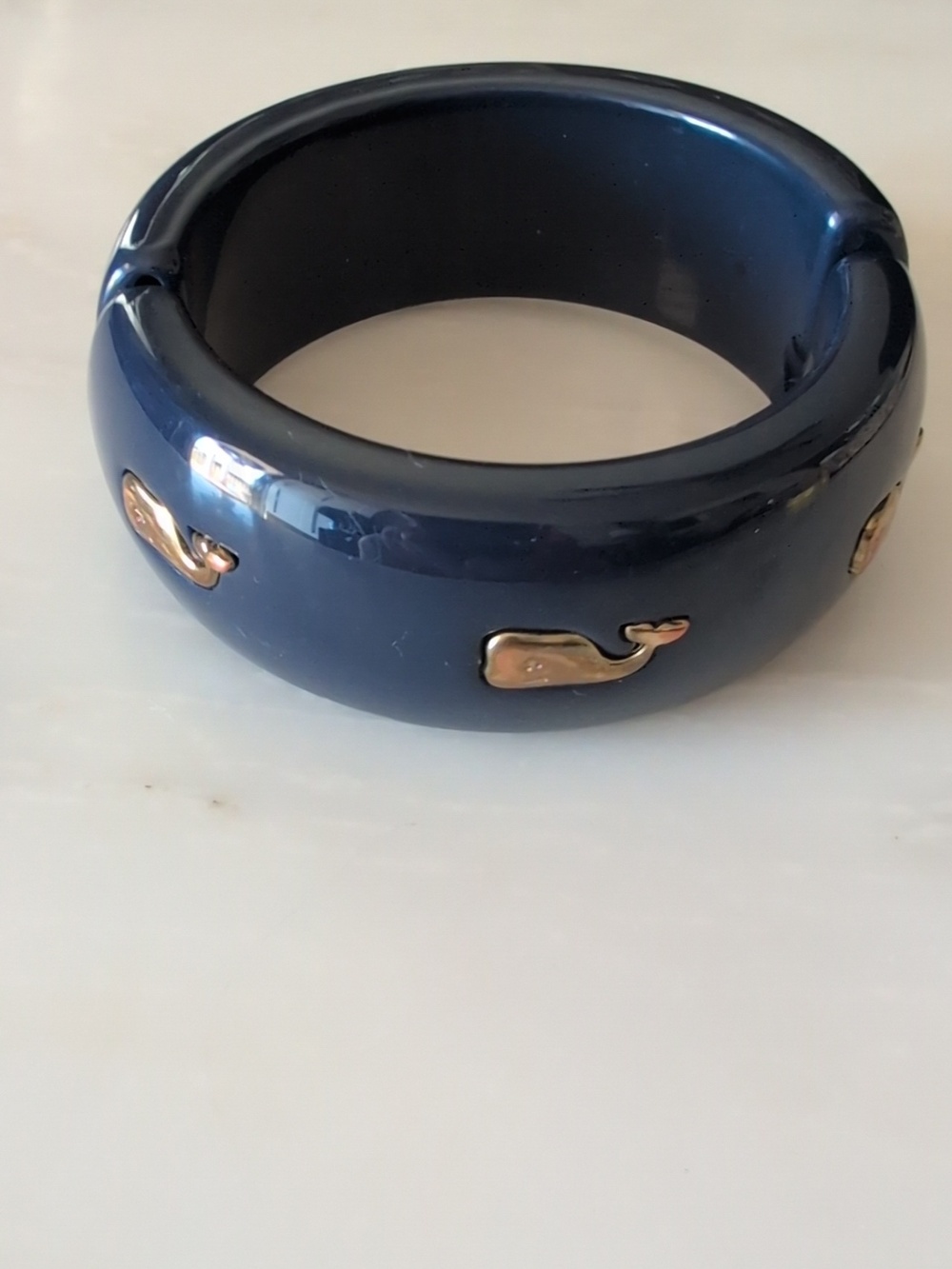 Vineyard Vines Navy Whale Accent Bangle Bracelet with Gold Accents